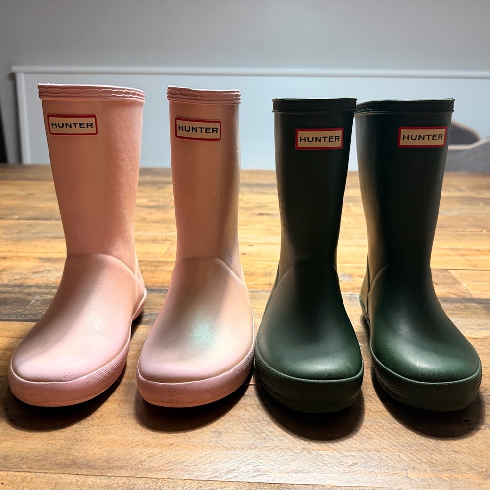 Hunter | Girl's Pink and Green Rain Outdoor Boots Size US 10
